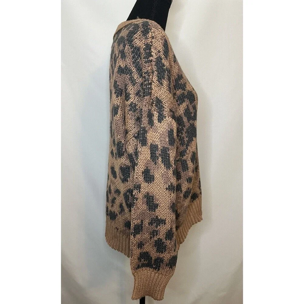 AERIE‎ Oversized Animal Print Crewneck Soft Cozy Brown Sweater SMALL NWT